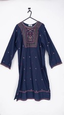 Casual Lite Navy Embroidered Tunic Dress Size M Boho Ethnic Long Sleeve