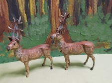 TWO Germany Lead Reindeer - 4" Tall, Marked Germany