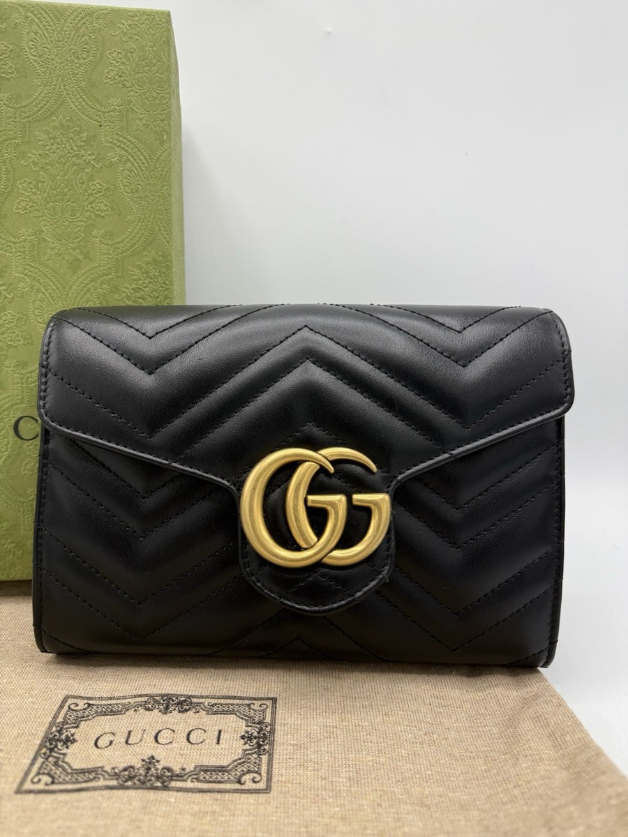 GUCCI ショルダー バッグ GUCCI GG Marmont Chain Shoulder Wallet Bag 474575 Black Leather