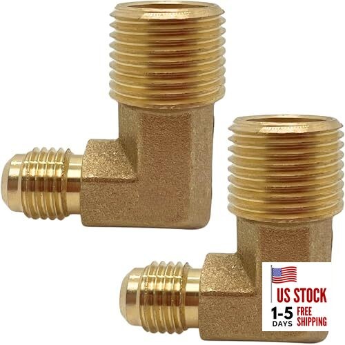 2PCS 90 Degree Brass Elbow Adapter Fitting for Air 1/4" Flare x 3/8" NPT Male