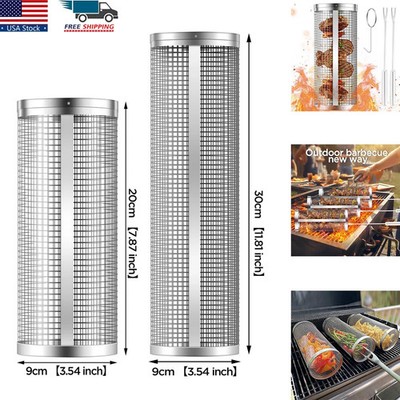 Rolling Grilling Basket Stainless Steel For BBQ Grill Outdoor Tools US