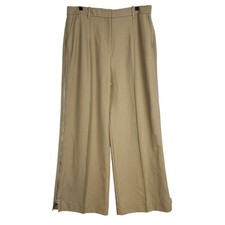 REISS Elyn Wide Leg Side Zip Trousers Tan Beige High Rise 30  FLAWS - 10 10R