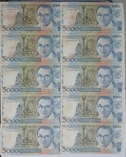 Brazil 5 New Cruzados 1989 P. 217a, All 10 Notes with prominent markings. Used
