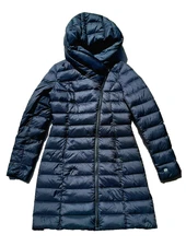 SOIA & KYO Water Repellent Down Puffer Coat Hooded Quilted Long Canada Size SP