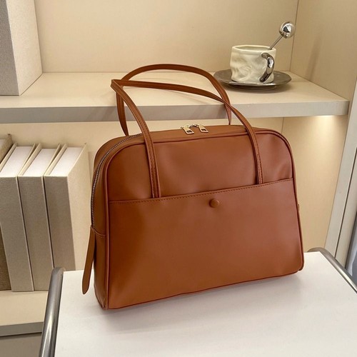 Handheld Boston Bag PU Leather Commuting Bag Retro Trend Tote Underarm Bags - Picture 11 of 14
