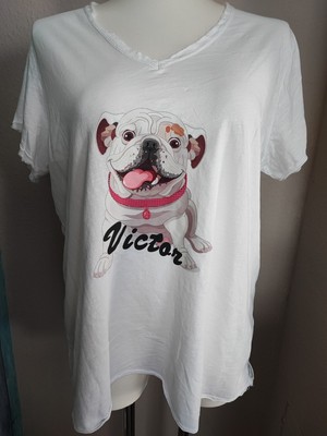 T-shirt Dreamer Gr 44/46/48 Tunika Fransen Italy Moda Baumwolle Weiss Hund  