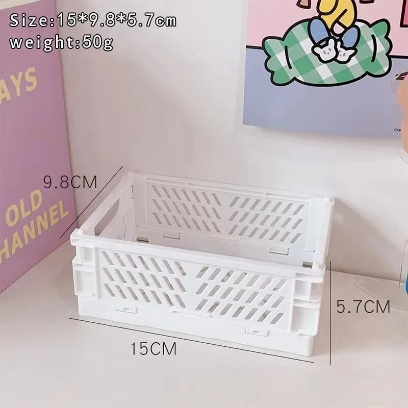 Desktop Storage Box Plastic Stackable Foldable Stationery Container Basket Desk