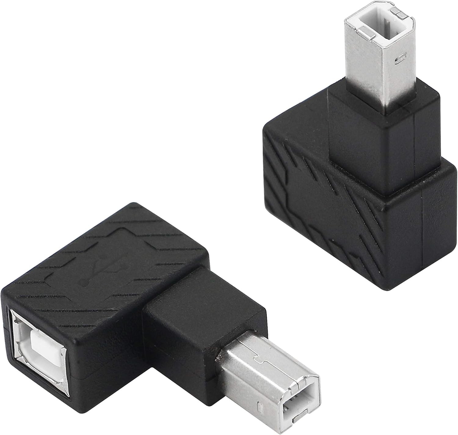 USB 2.0 B Male to Female 90° Adapter for Printer/Scanner 2 Pack