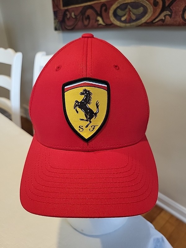 Ferrari Baseball Cap Hat Yupoong Flexfit Small Medium Red Polyester Cotton 