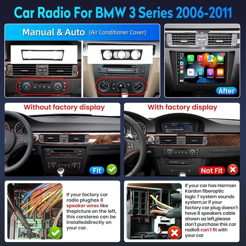 For BMW 3 Series E90 E91 E92 E93 2006-2011 Carplay Car Radio Stereo GPS BT 4+64G Foto 3 de 4