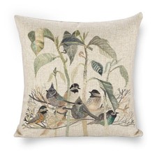 Little Cute Birds Linen Throw Pillow Covers Farmhouse 18x18 Double Sided with...