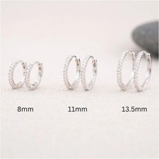 Sterling Silver or 14K Gold Fill Pave diamond huggie hoop earrings set