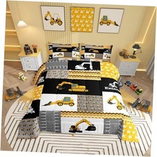 Excavator Comforter Construction Vehicles Comforter Set Equipment King Yellow