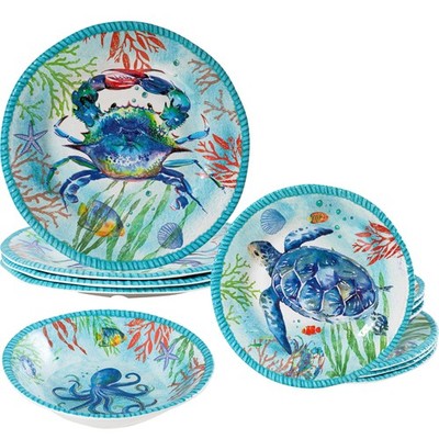 Coastal Dinnerware Sets, Ocean Theme Unbreakable Kitchen Plates and Bowls Set...