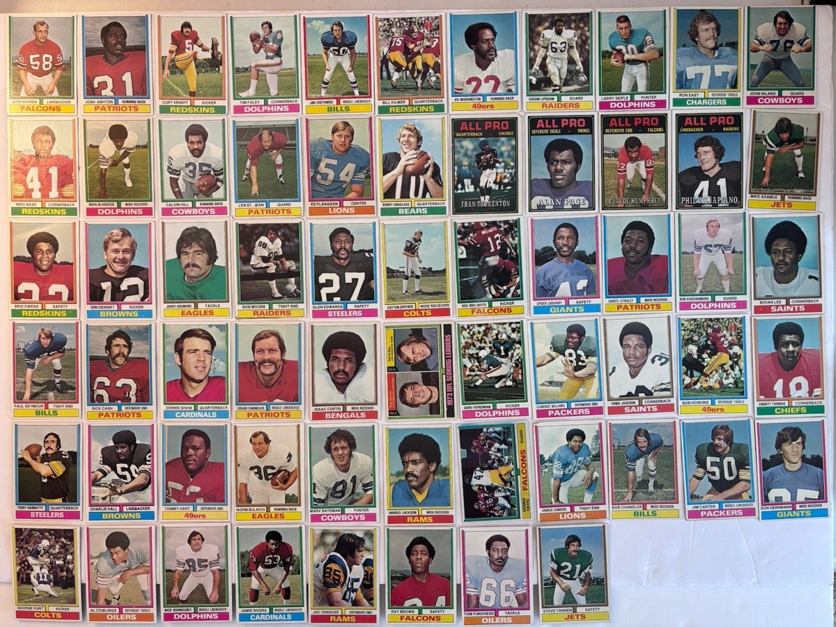 1974 Topps Football 63 Card Lot Partial Set Kilmer Upshaw Hill