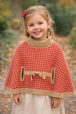 Janie Jack Cape Houndstooth Coral Pink And Beige Tan Poncho Cape Sweater 5
