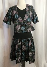 Vintage 80s Glenfrey Fashions Purple Floral Mini Dress 2 Piece Look Sz 7/8
