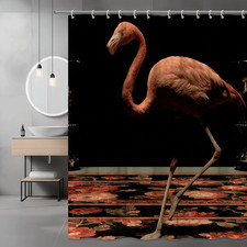 Flamingo Shower Curtain Black Background Floral Rug Print