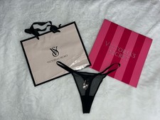 NWT VICTORIA'S SECRET O/S ONE SIZE BLACK SHEER MESH RARE THONG PANTIES