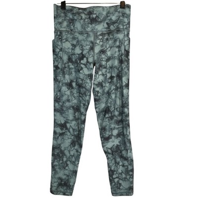 Athleta Womens M Salutation Stash 7/8 Leggings Tie-Dye Gray Black Pockets Yoga