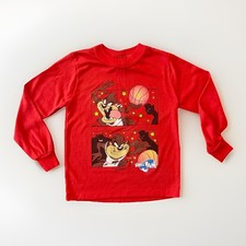 Vintage 1996 Space Jam Tasmanian Devil Taz Red Long Sleeve Pajama Shirt Boys 7
