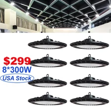 8 Pack 300W UFO LED High Bay Light Shop Industrial Commercial Factory Warehouse
