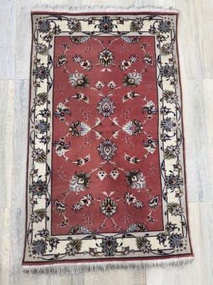 Vintage Oriental Hand Knotted Wool Silk Rug 2'6''x4' Pink Fine Quality Floral Rug