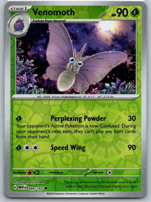 Venomoth 049/165 Uncommon 151 Pokemon Reverse Holo Near Mint