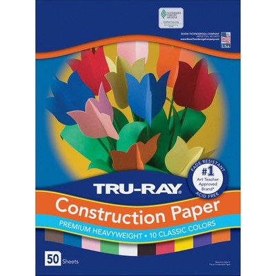 Tru Ray Heavyweight Assorted Construction Paper 50 Pack Acid Free 9x12 Inches