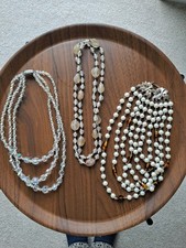 Vintage Clear Or White Beaded Choker Beaded  Necklaces X 3 - 2 with 3 strands