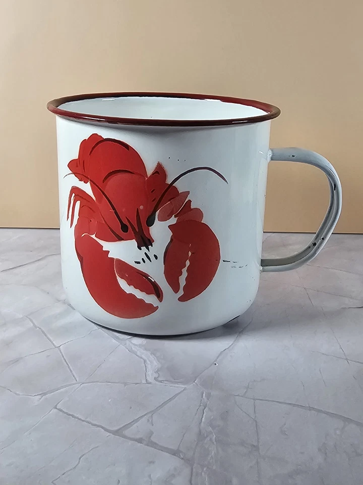 Conjunto de 4 canecas de acampamento lagosta esmaltadas com alça 16 oz HP acabamento branco vermelho - Imagem 3 de 4