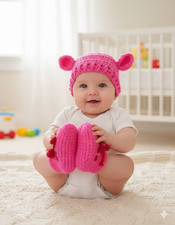 Szydełkowa czapka i botki dla noworodka ręcznie robione gorący róż najlepszy prezent na baby shower