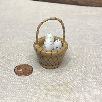 Dollhouse Miniatures Easter Basket with Decorated Eggs Handpainted | eBay