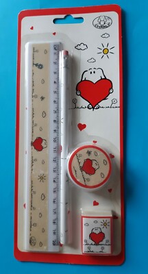 Vintage Peanuts Snoopy.Schreibset.Bleistift, Lineal, Spitzer, Radiergummi.