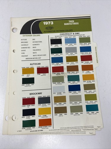 1973 Dupont Truck Manufacturers Ford GMC Chevy Colors Paint Chip Chart Sheets