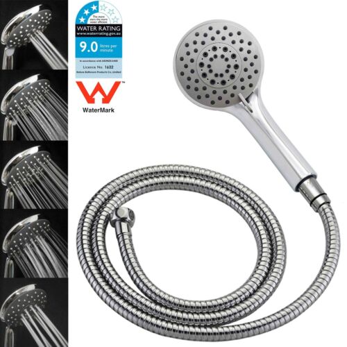 Wels 5 Function Massage Rain Hand Held Shower Head with 1.5m Hose Chrome Round - Picture 1 of 5