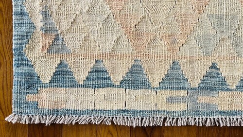 Alfombras Kilim de lana hechas a mano azul claro nómada afganas antiguas de colección 151x206 cm - Imagen 8 de 8
