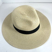 Panama Hat 100  Natural Fiber Fedora Wide Brim Cream White Black Band