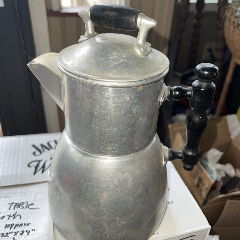 Vtg  Wearever Aluminum ￼Coffee  Pot Wood Handle 10” Height Pat’d  June 10, 1902