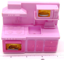 Pink Kitchen Sink Stove Microwave Playset Accessory Girls Toy No Doll Figure