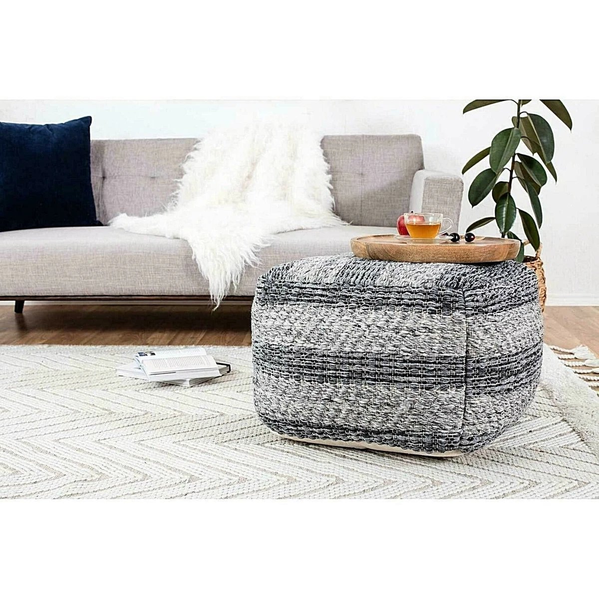 Striped pouf sale ottoman