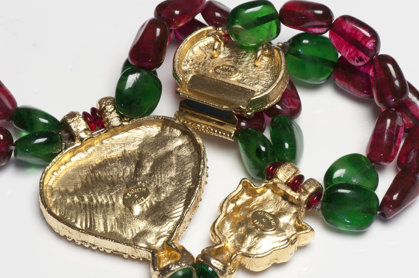Vintage Kenneth Jay Lane KJL Red Green Glass Bead… - image 5