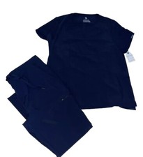 SCRUBS - Adar Women's Pro Short Sleeve V-Neck Pocketed Scrub Set - Navy Blue-2XL