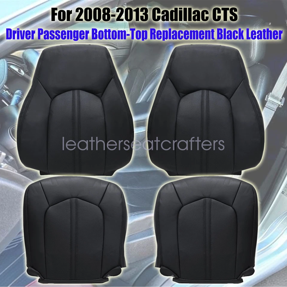 2008-2013 For Cadillac CTS Driver&Passenger Bottoms-Tops Perf Leather Cover Blk - Imagem 3 de 4