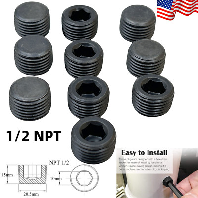 10PC 1/2'' NPT PLUGS HEX PIPE PLUGS COUNTERSUNK MALE NPT PIPE END FITTING CAP USA