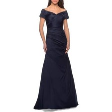 La FEMME Off the Shoulder Beaded Satin Trumpet Gown IN STORES RET. 599