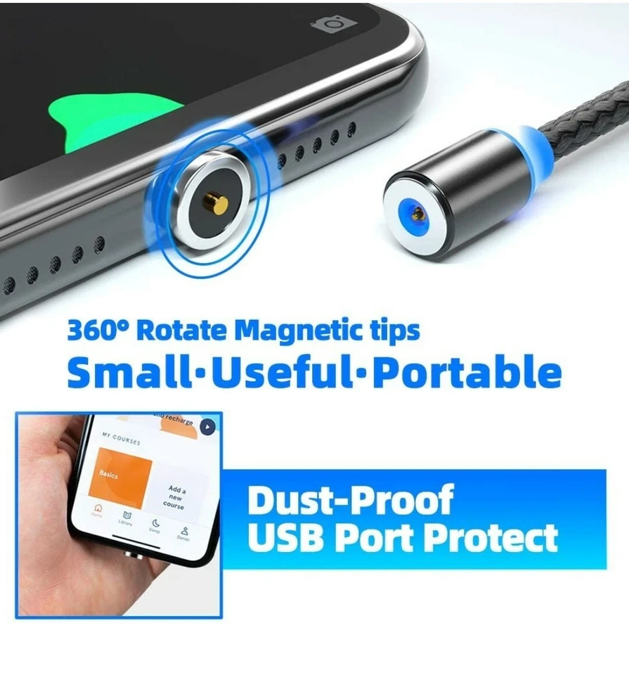 Magnetic Charging Cable (4-Pack 3ft/3ft/6ft/6ft) Micro USB Type C i-Product 12-T - Image 3 of 4