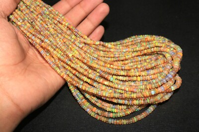 AAA Natural Ethiopian Opal Smooth Rondelle Beads Multi Fire Opal ...