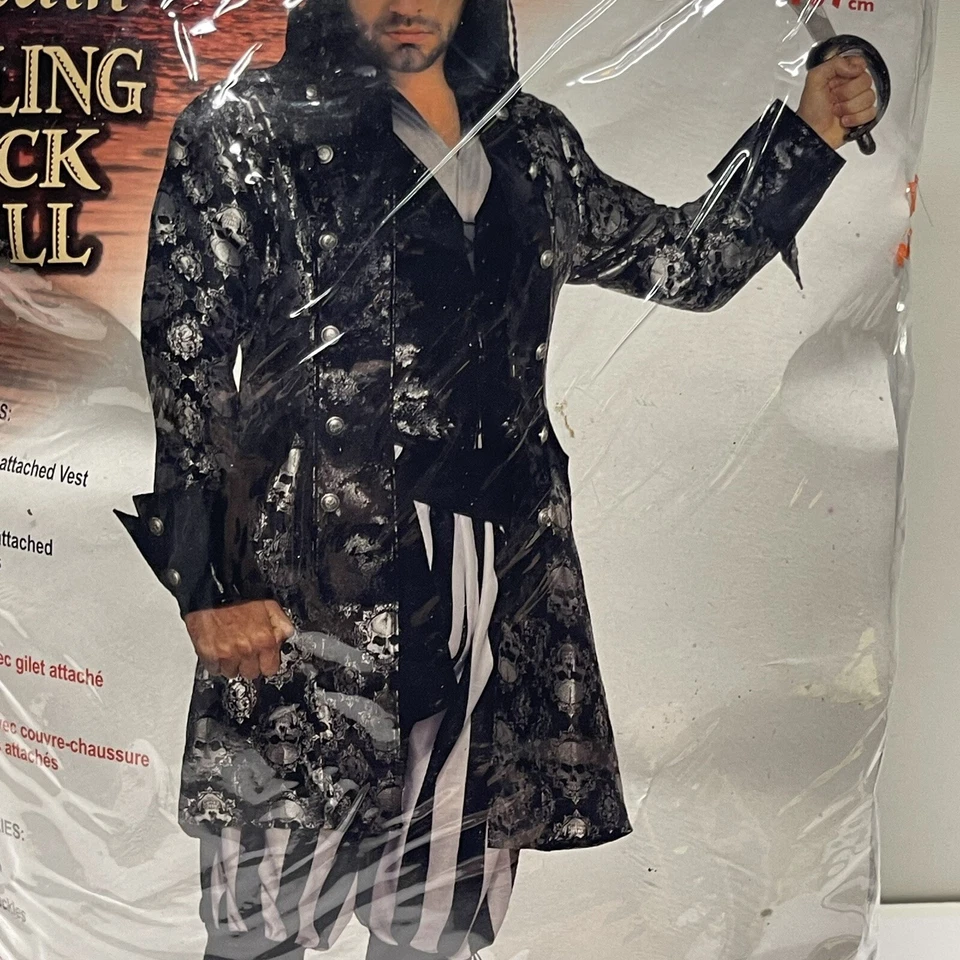 Disfraz de Capitán Esterlina Calavera Negra Pirata Halloween Adulto Hombre 42” Pecho Foto 3 de 4