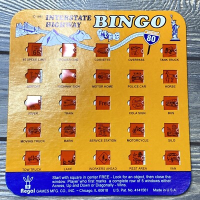 Vintage Regal Games 1997 Interstate Highway Bingo Card